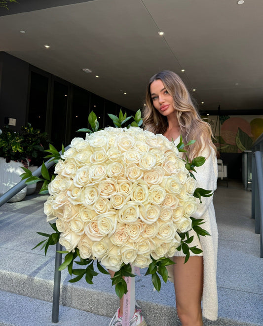 50 White Rose Flower Bouquet - Miami Flower Store Same-Day Delivery Fort Lauderdale Brickell Aventura Las Olas Hallendale Beach Hollywood Sunny Isles