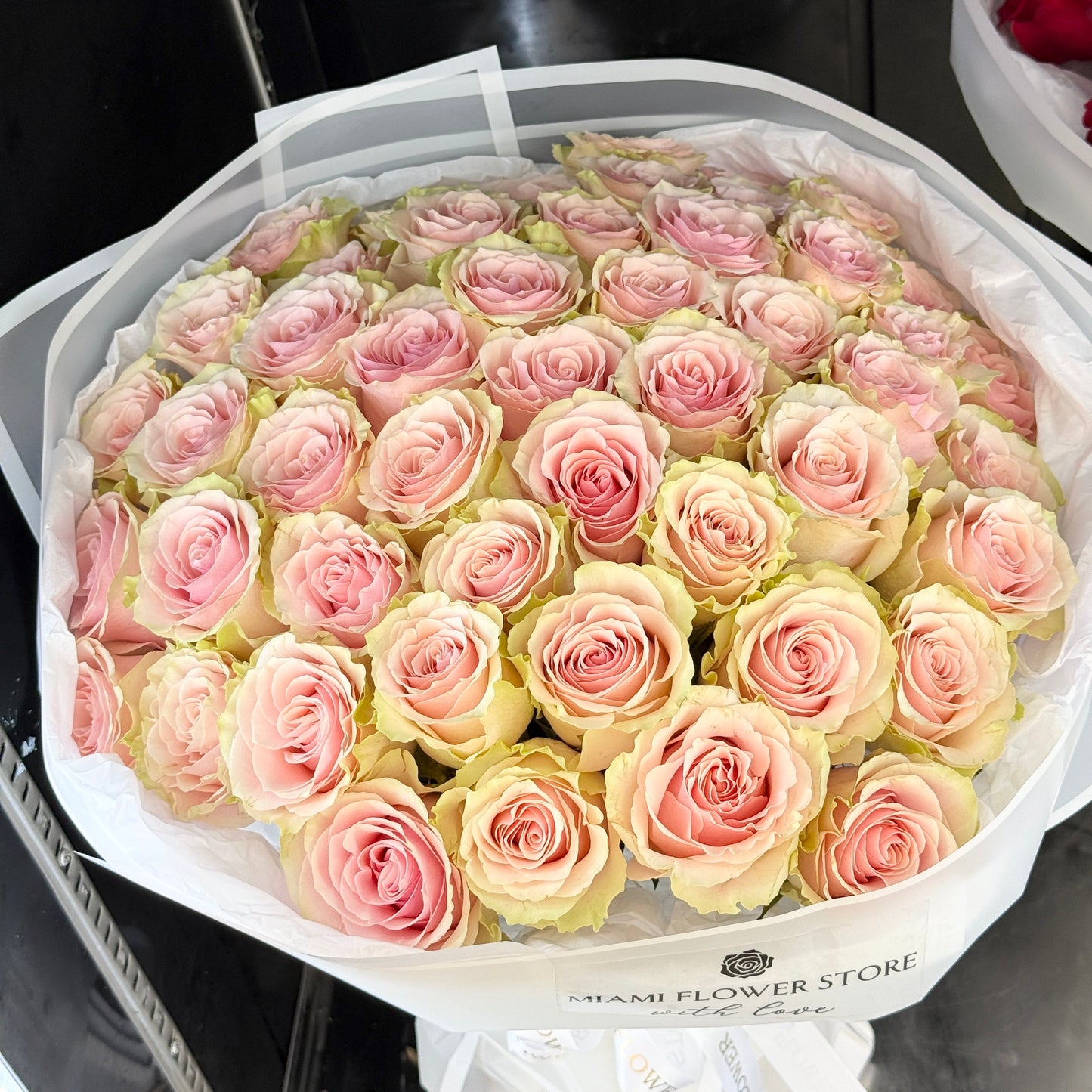 50 Pink Rose Flower Bouquet - Miami Flower Store Same-Day Delivery Fort Lauderdale Brickell Aventura Las Olas Hallendale Beach Hollywood Sunny Isles