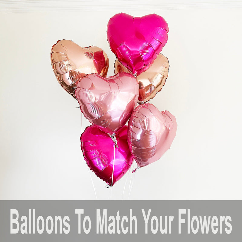 3 or 5 Metallic Foil Heart Shaped Balloons To Color Match Flowers - Miami Flower Store Same-Day Delivery Fort Lauderdale Brickell Aventura Las Olas Hallendale Beach Hollywood Sunny Isles