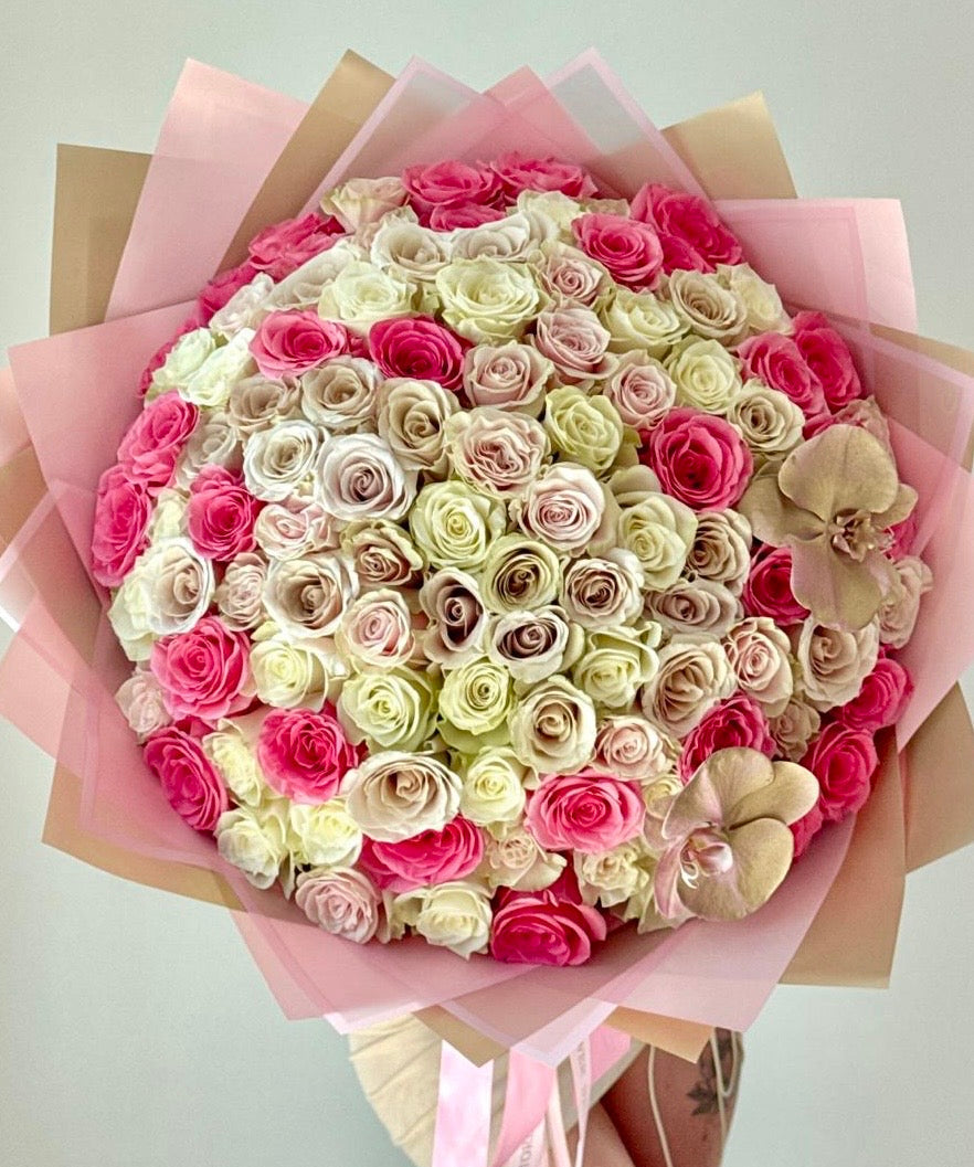 75 Rose Flower Bouquet Of Colored Mixed Roses - Miami Flower Store Same-Day Delivery Fort Lauderdale Brickell Aventura Las Olas Hallendale Beach Hollywood Sunny Isles