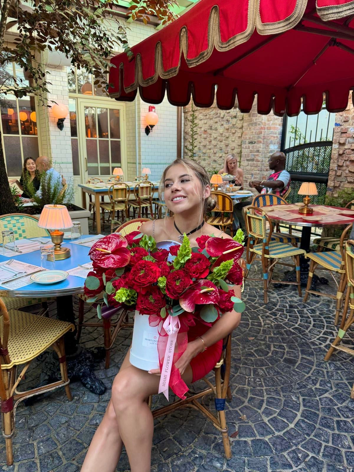Garden Red Rose & Anthurium Flower Bouquet In A Box - Miami Flower Store Same-Day Delivery Fort Lauderdale Brickell Aventura Las Olas Hallendale Beach Hollywood Sunny Isles