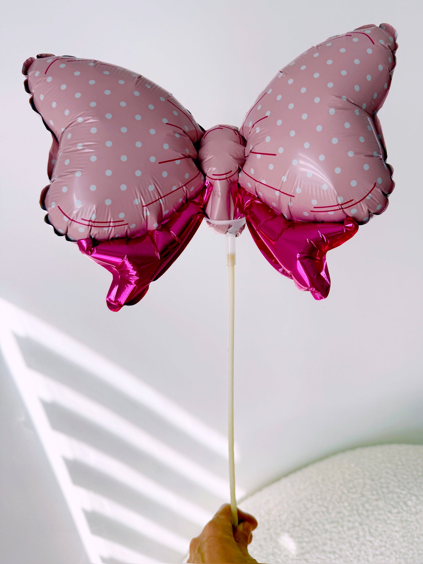 Small Pink Bow Shaped Metallic Foil Balloon On A Stick - 11''x 8'' - Miami Flower Store Same-Day Delivery Fort Lauderdale Brickell Aventura Las Olas Hallendale Beach Hollywood Sunny Isles