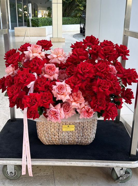 Luxury red roses in a premium garden basket, a romantic Sweetest Day gift from Miami Flower Store
