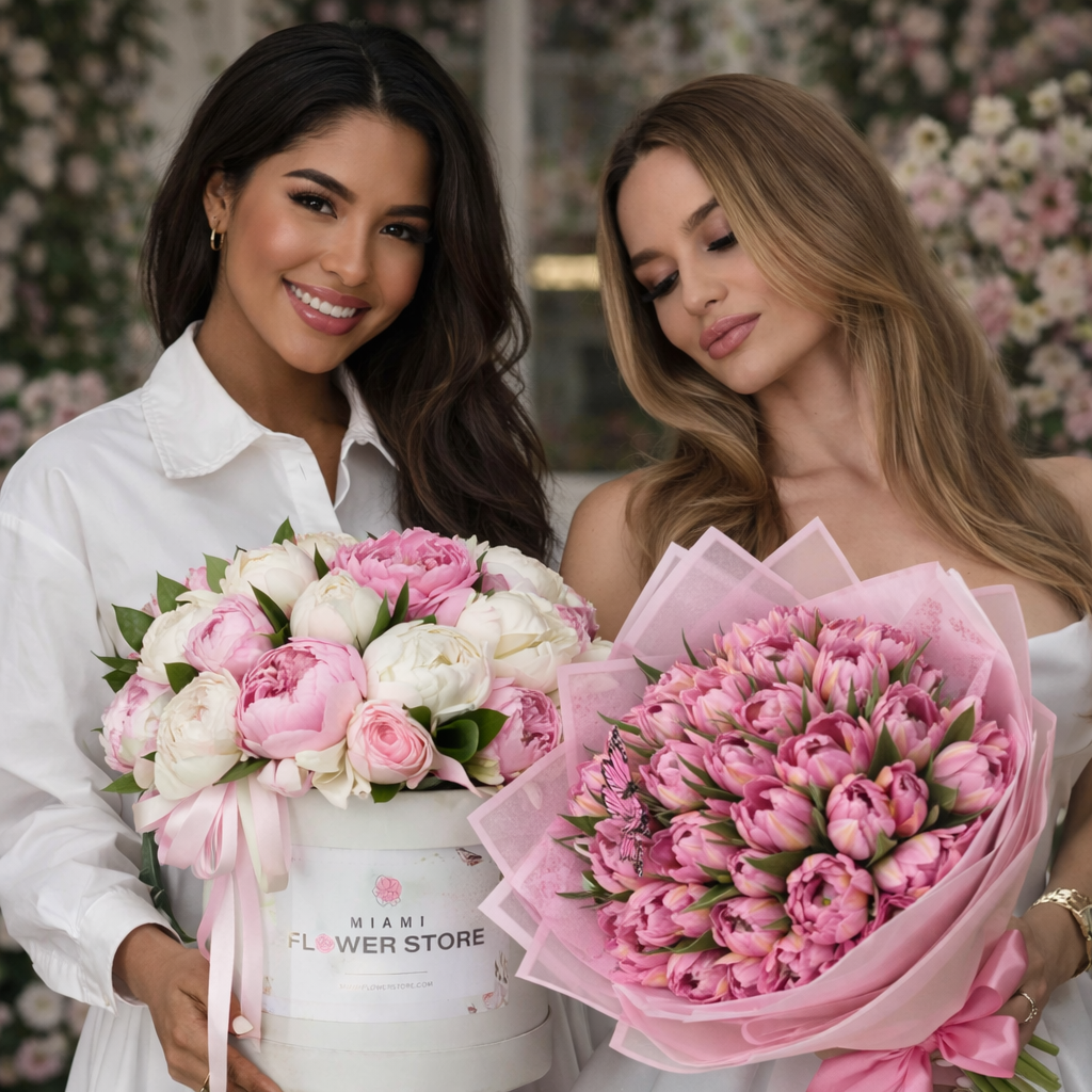Women on March 8th International Woman's Day Holding Flowers | Miami Flower Store