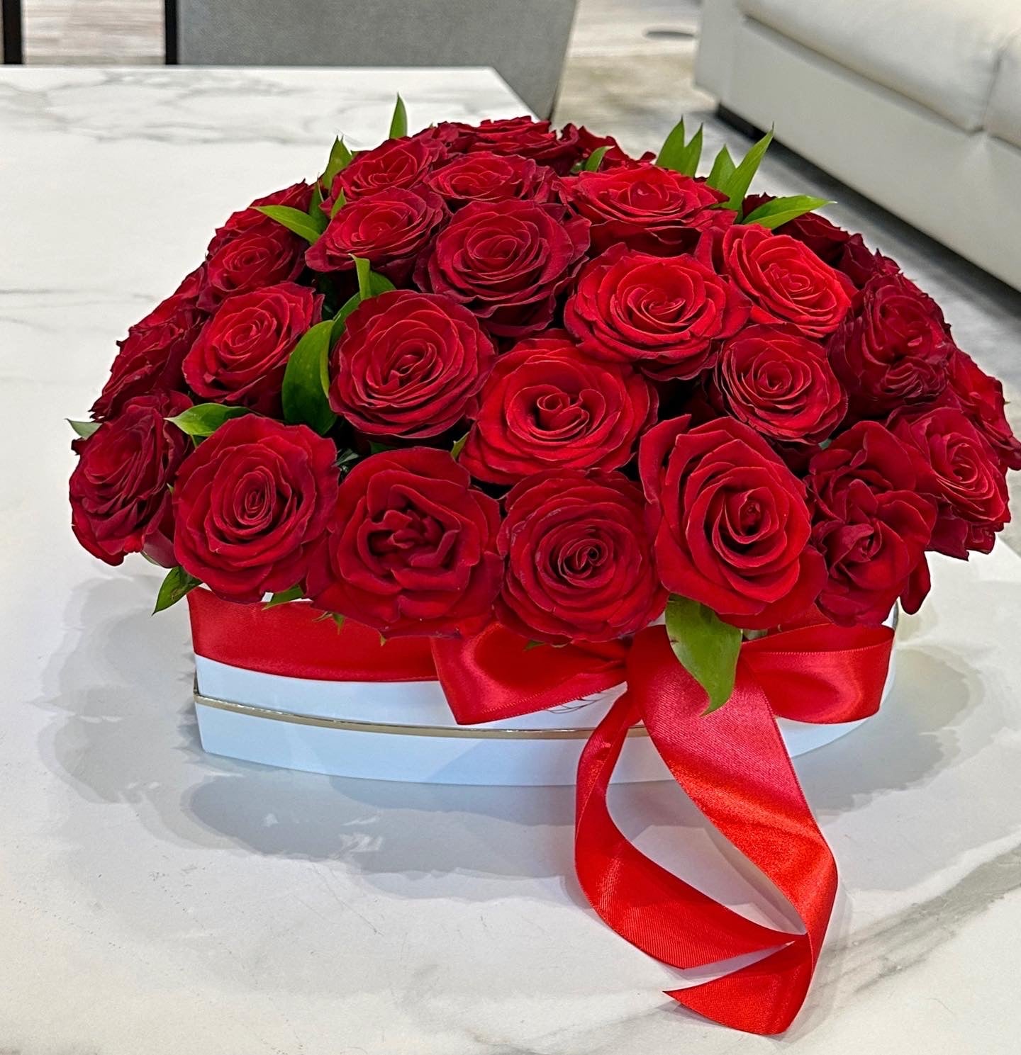 Red Roses Heart Shape Box - Miami Flower Store Same-Day Delivery Fort Lauderdale Brickell Aventura Las Olas Hallendale Beach Hollywood Sunny Isles
