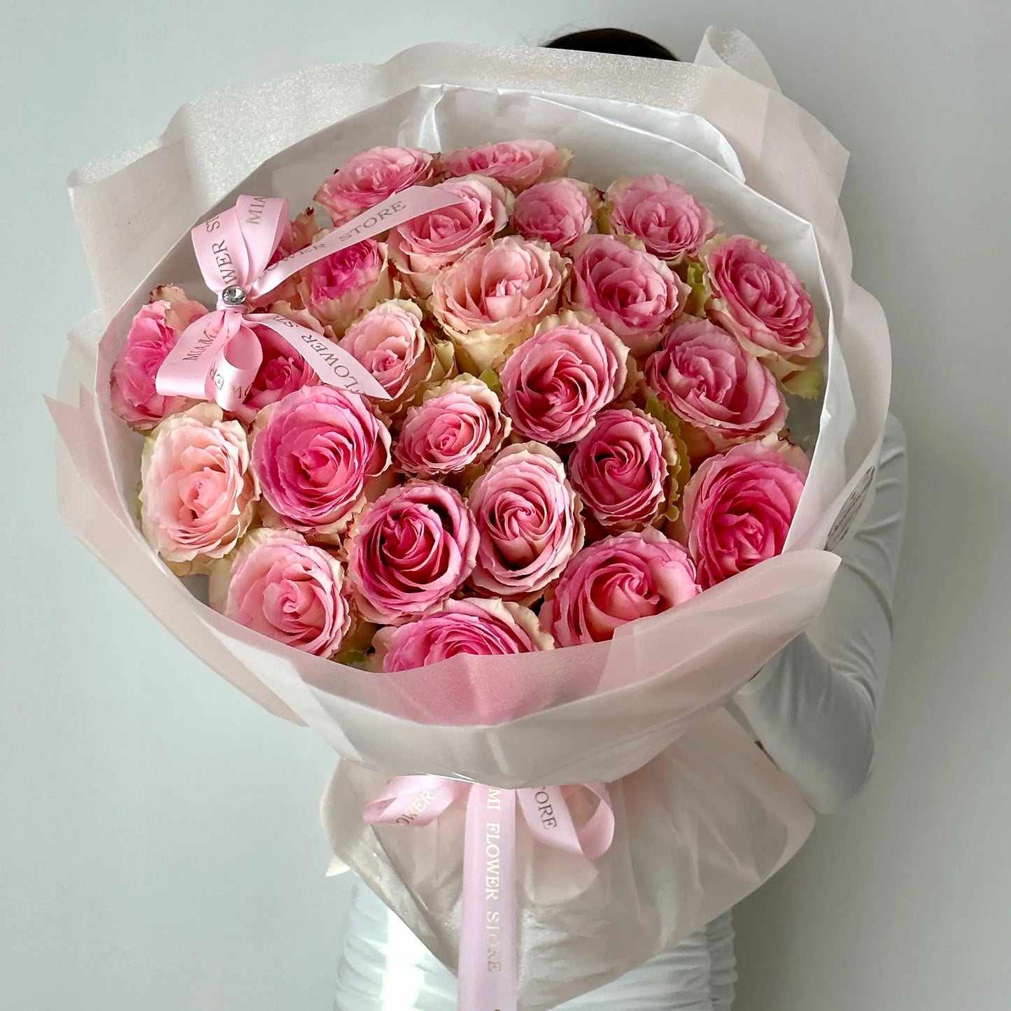 Classic Pink Rose Flower Bouquet - Miami Flower Store Delivery Fort Lauderdale