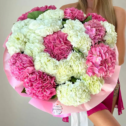 Bright Pink & White Hydrangea Flower Bouquet - Miami Flower Store Delivery Fort Lauderdale