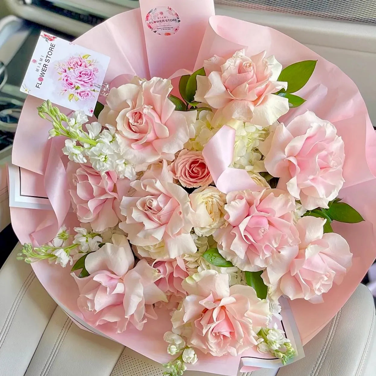 Light Pink French Rose, Hydrangea, & Stock Flower Bouquet - Miami Flower Store Delivery Fort Lauderdale