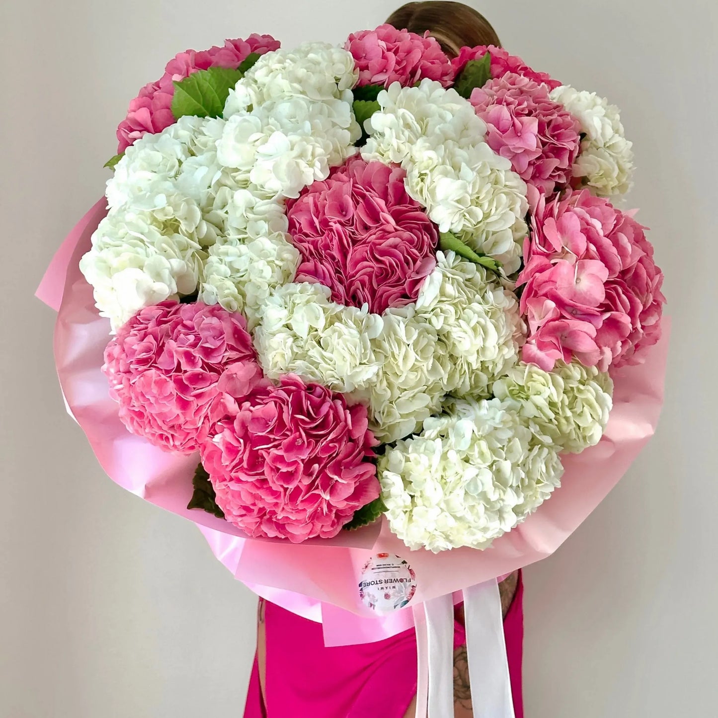 Bright Pink & White Hydrangea Flower Bouquet - Miami Flower Store Delivery Fort Lauderdale