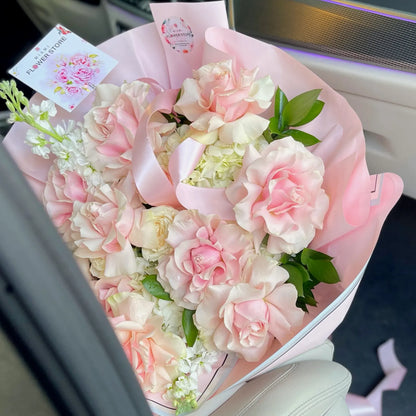 Light Pink French Rose, Hydrangea, & Stock Flower Bouquet - Miami Flower Store Delivery Fort Lauderdale