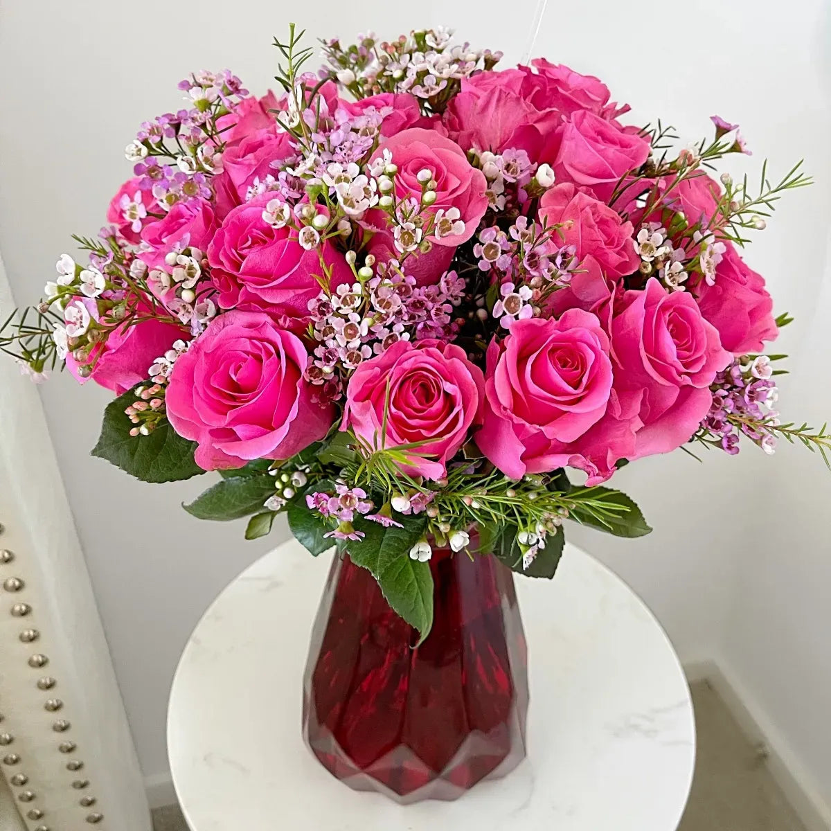 Pink Rose Bouquet In A Vase - Miami Flower Store Delivery Fort Lauderdale