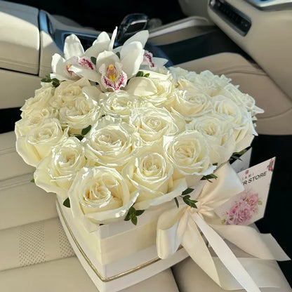 White Rose Flower Bouquet In A Heart Shaped Box - Miami Flower Store Delivery Fort Lauderdale