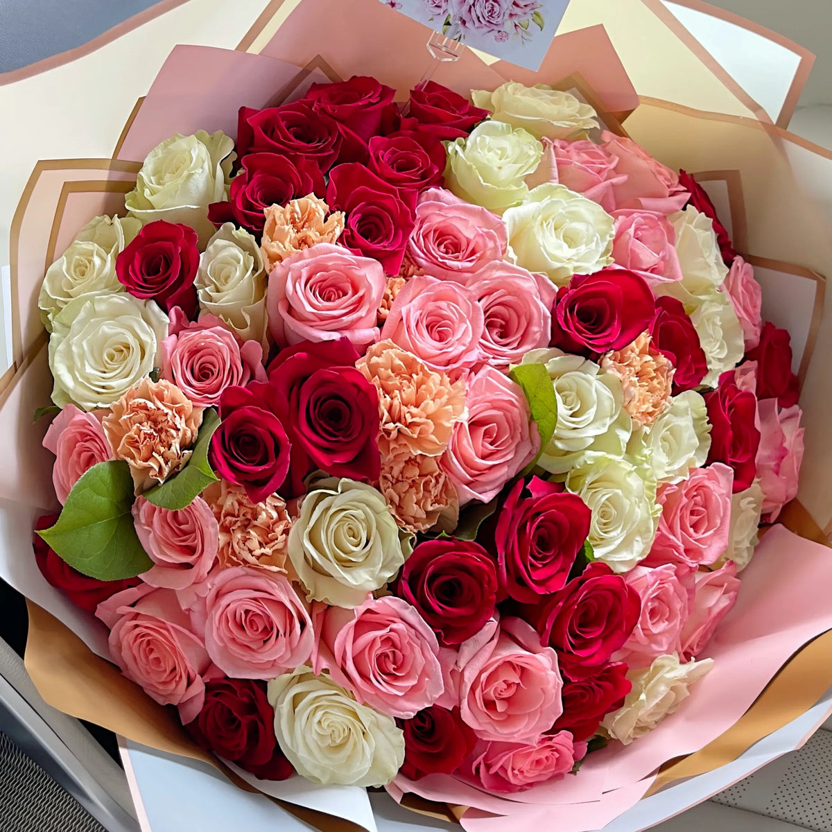 75 White Roses Mixed Rose Bouquet - 75 Beautiful Multicolor Roses