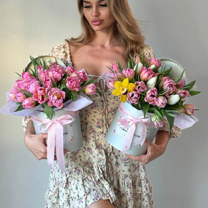 Tulips Flower Bouquet In A Box - Miami Flower Store Delivery Fort Lauderdale