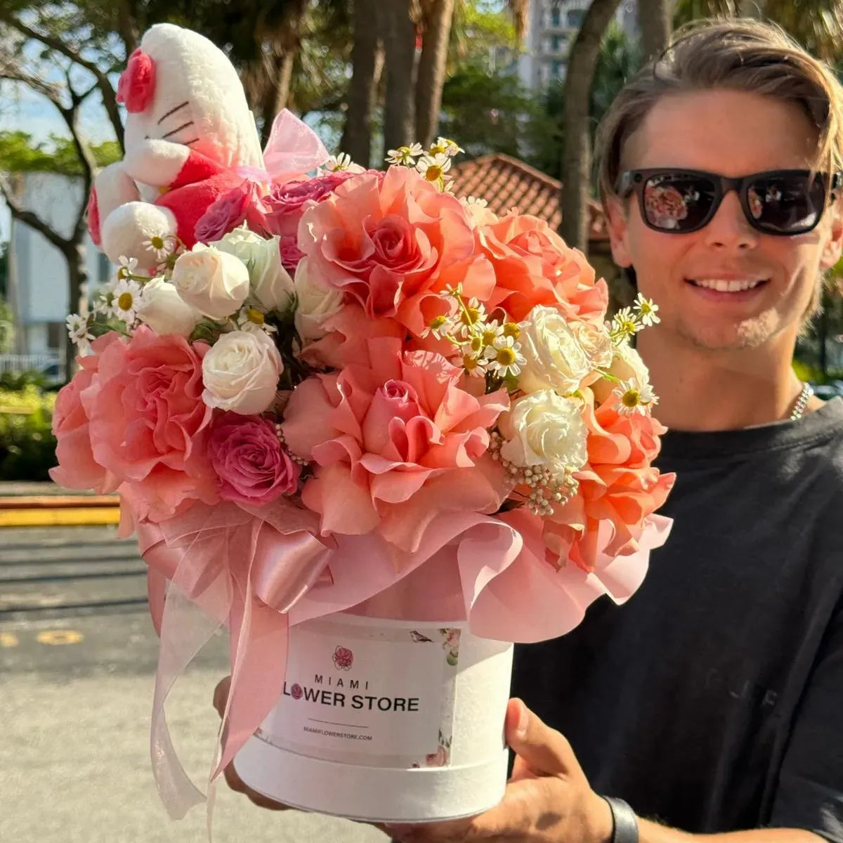 Orange Roses & White Roses Flower Bouquet In A Box - Miami Flower Store Delivery Fort Lauderdale