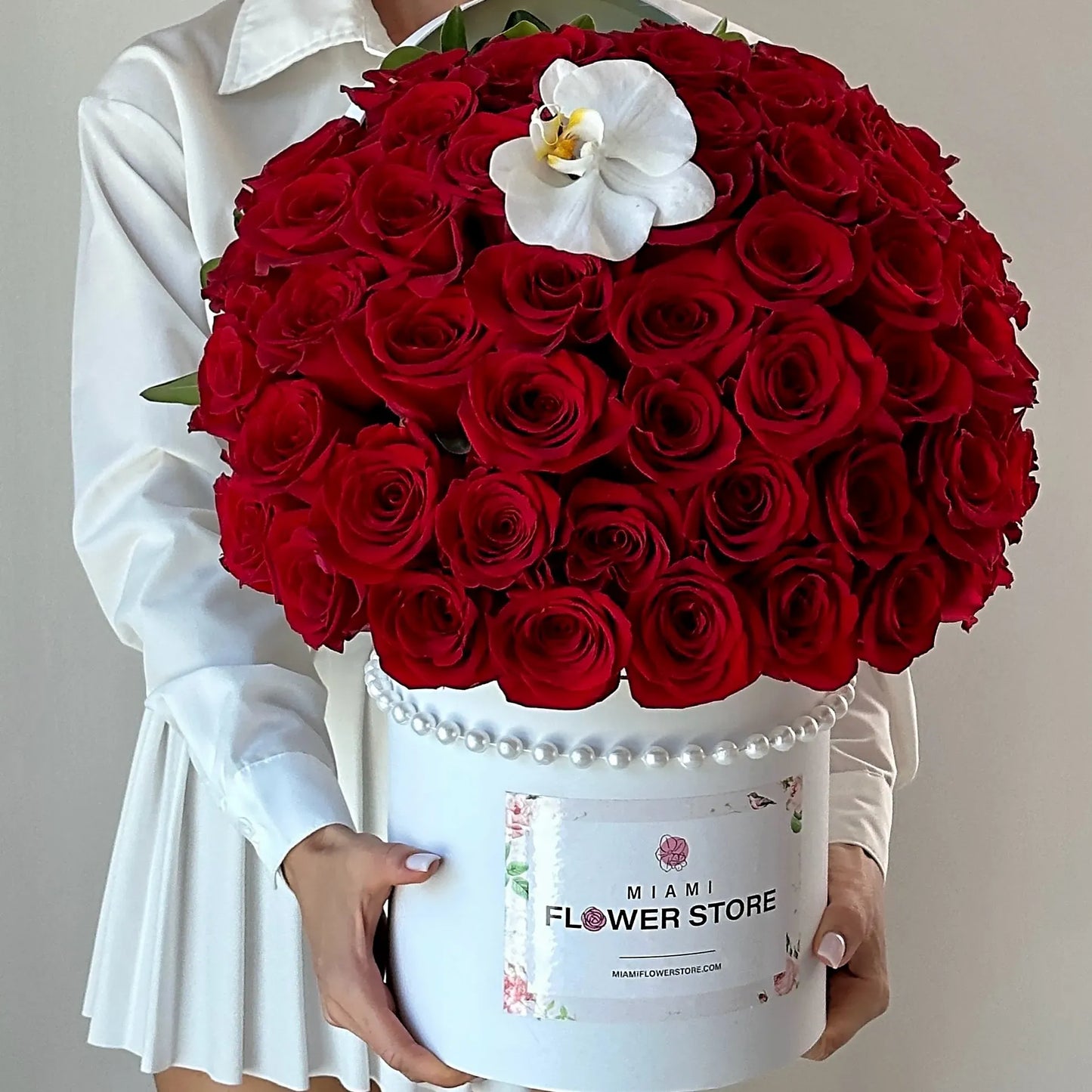 75 Red Rose Flower Bouquet With Orchid In A Box - Miami Flower Store Delivery Fort Lauderdale