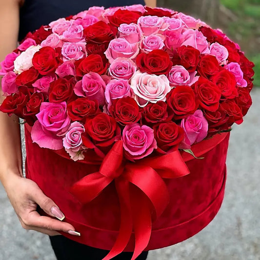 Mix 75 Red And Pink Classic Rose Flower Bouquet In A Box - Miami Flower Store Delivery Fort Lauderdale