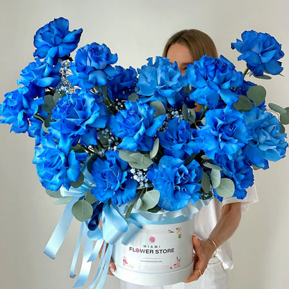 Blue Roses Flower Bouquet In A Box - Miami Flower Store Delivery Fort Lauderdale