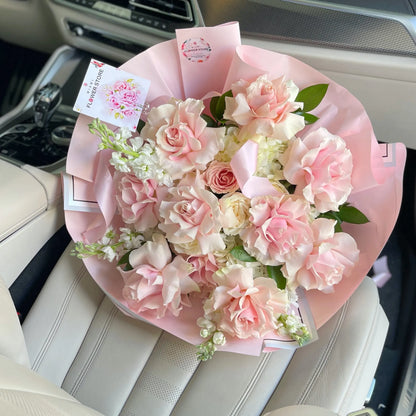 Light Pink French Rose, Hydrangea, & Stock Flower Bouquet - Miami Flower Store Delivery Fort Lauderdale