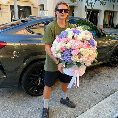 Hydrangea With Roses & Ranunculus Flower Bouquet In A Box - Miami Flower Store Delivery Fort Lauderdale