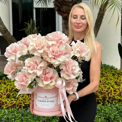 Pink French Rose Flower Bouquet In A Box - Miami Flower Store Delivery Fort Lauderdale