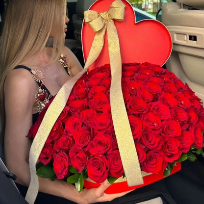 50 Red Rose Flower Bouquet In Heart Shaped Box - Miami Flower Store Delivery Fort Lauderdale