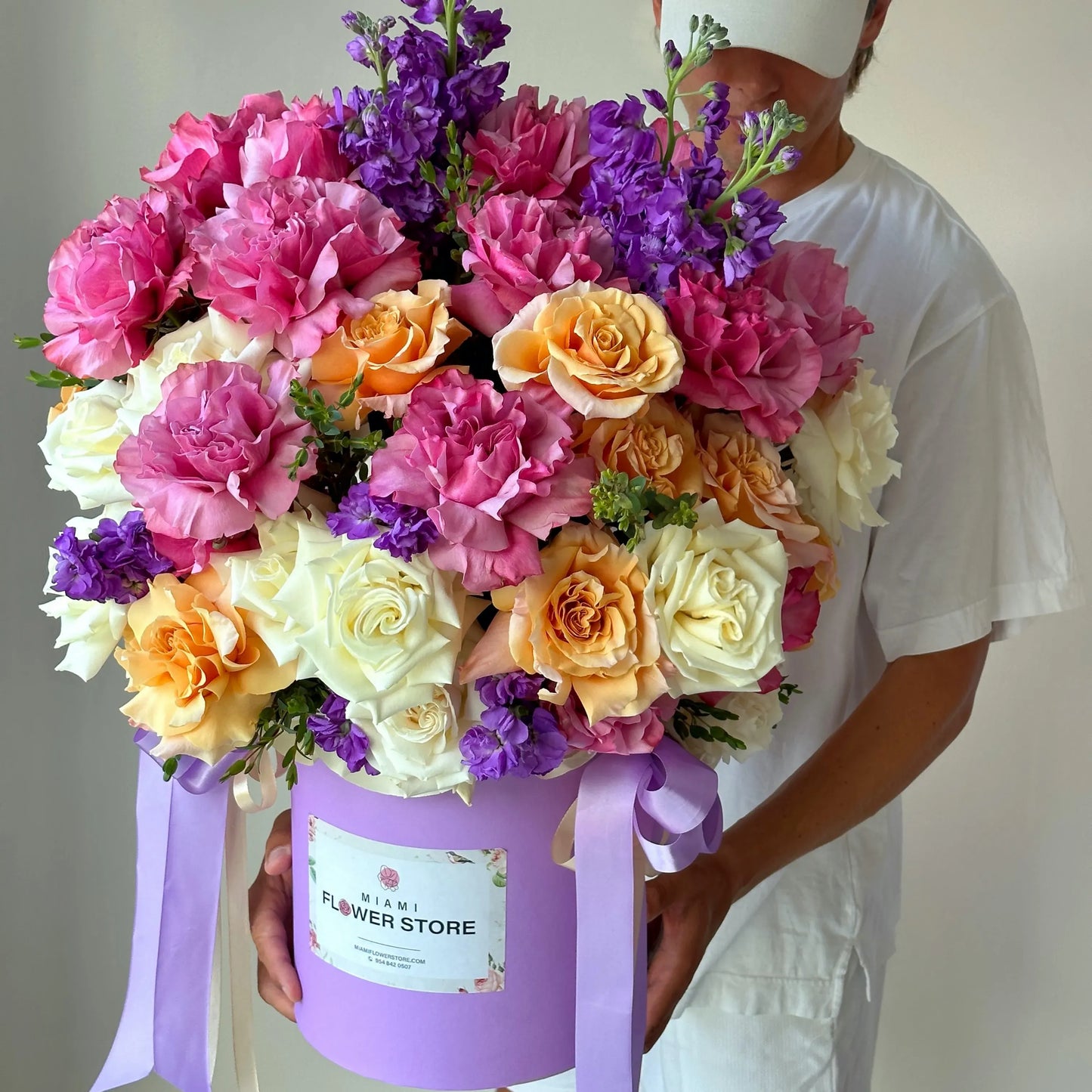 Multicolored Rose Flower Bouquet In A Box "Capitan Choice" - Miami Flower Store Delivery Fort Lauderdale