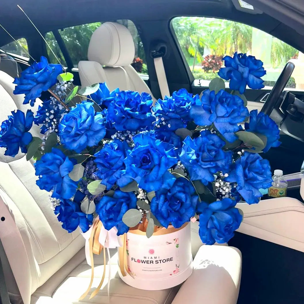 Blue Roses Flower Bouquet In A Box - Miami Flower Store Delivery Fort Lauderdale