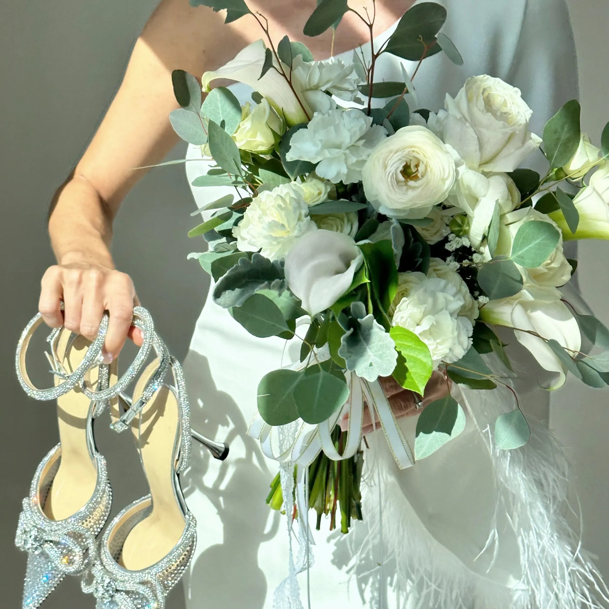 wedding bouquets white roses and lilies Elegant Calla Lily Wedding Bouquet with Roses & Ranunculus