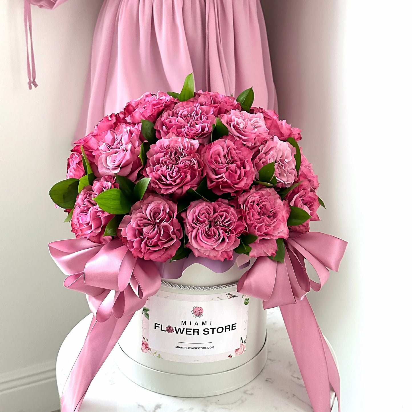 Pink Rose Flower Bouquet In A Box - Miami Flower Store Delivery Fort Lauderdale