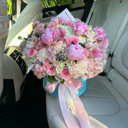 Peony Flower Bouquet In A Tiffany Blue Box - Miami Flower Store Delivery Fort Lauderdale