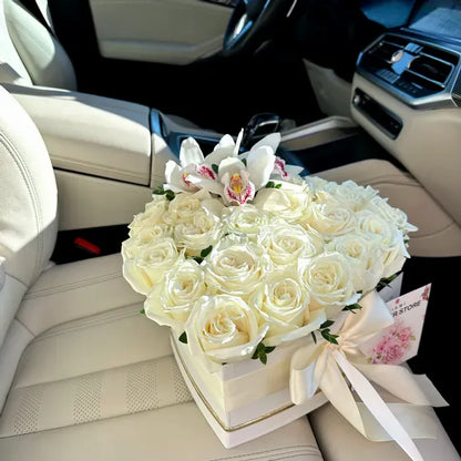 White Rose Flower Bouquet In A Heart Shaped Box - Miami Flower Store Delivery Fort Lauderdale