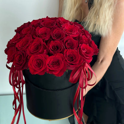 Classic Red Rose Flower Bouquet In A Box w/ Diamonds - Miami Flower Store Delivery Fort Lauderdale