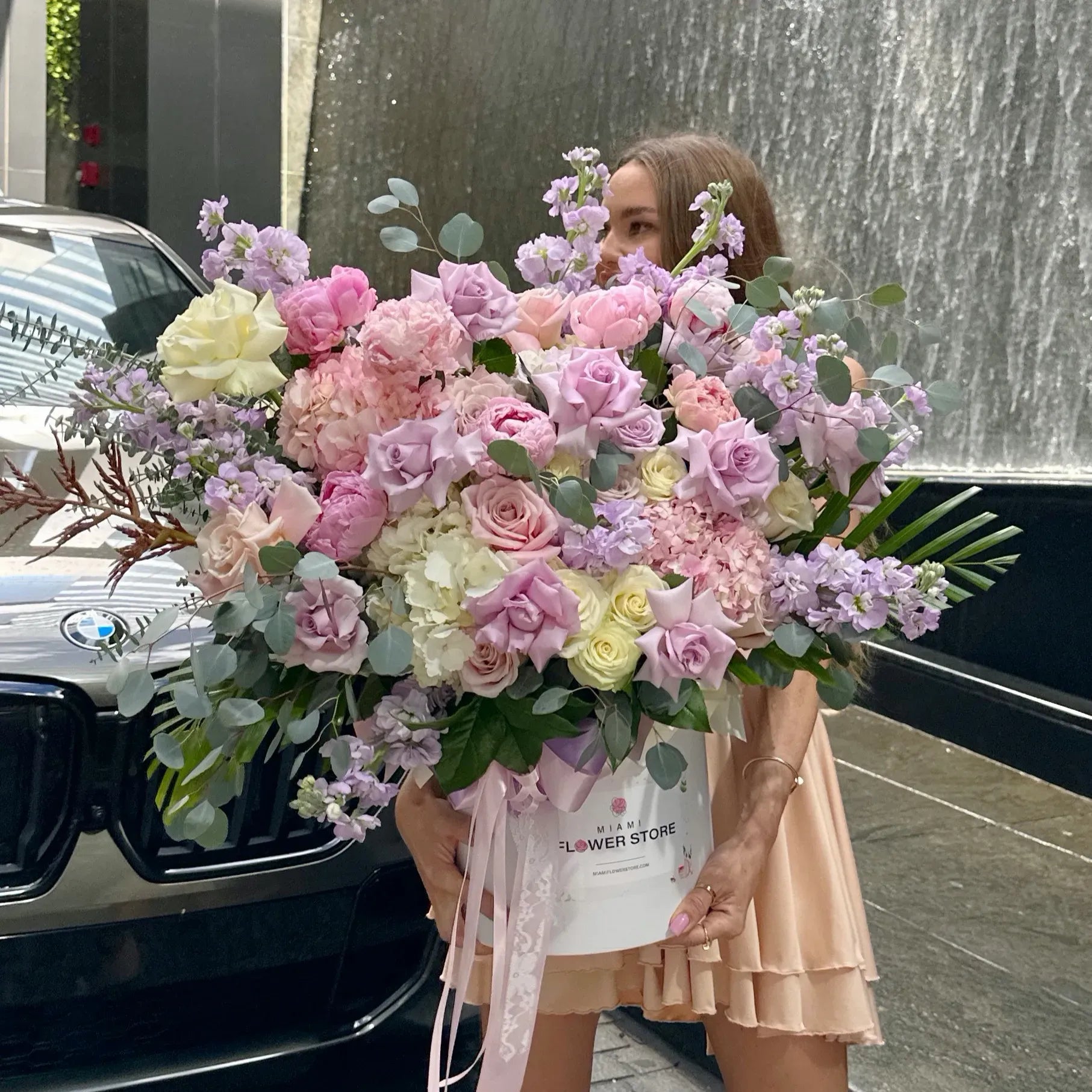 Peonies, Roses, Spray Roses, Stock Flower Bouquet In A Box - Miami Flower Store Delivery Fort Lauderdale