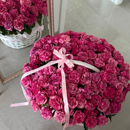 100 Pink Roses Flower Bouquet In Basket| MiamiFlowerStore