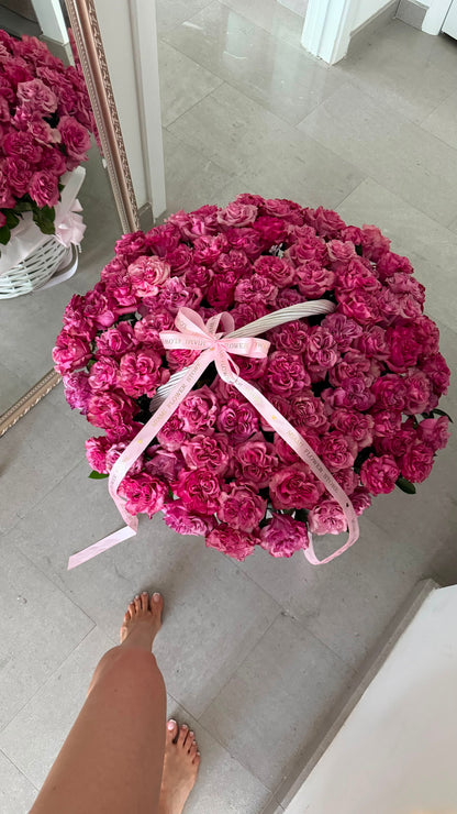 100 Pink Roses Flower Bouquet In Basket| MiamiFlowerStore