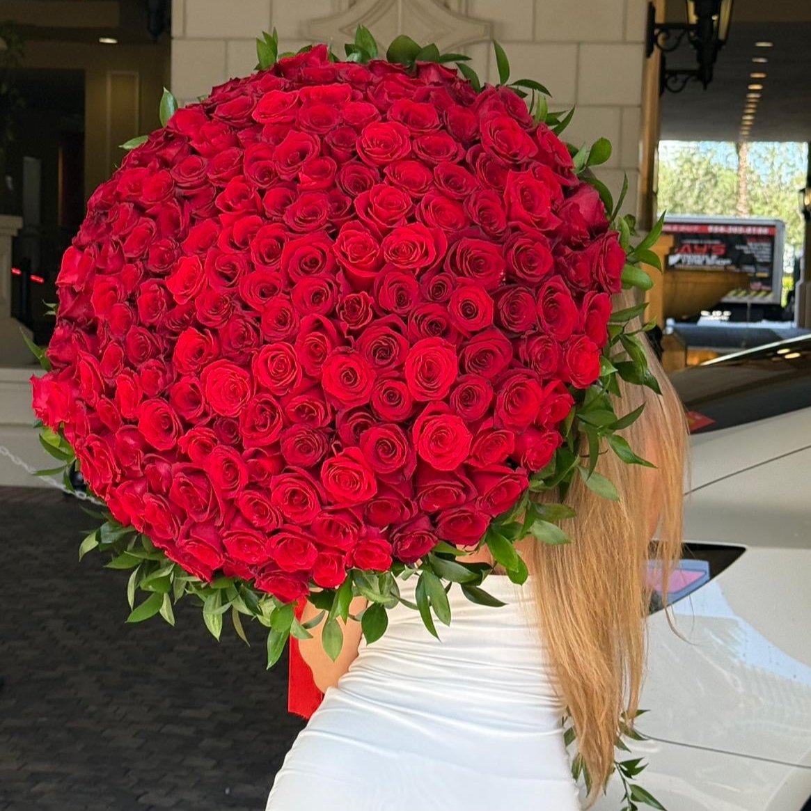 200 Red Rose Flower Bouquet With Greens - Miami Flower Store Delivery Fort Lauderdale