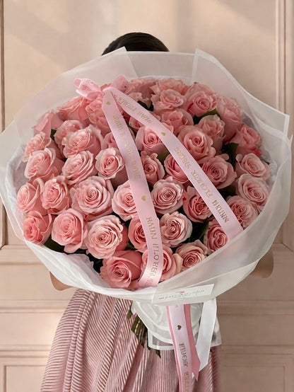 Classic Pink Rose Flower Bouquet - Miami Flower Store Same-Day Delivery Fort Lauderdale Brickell Aventura Las Olas Hallendale Beach Hollywood Sunny Isles