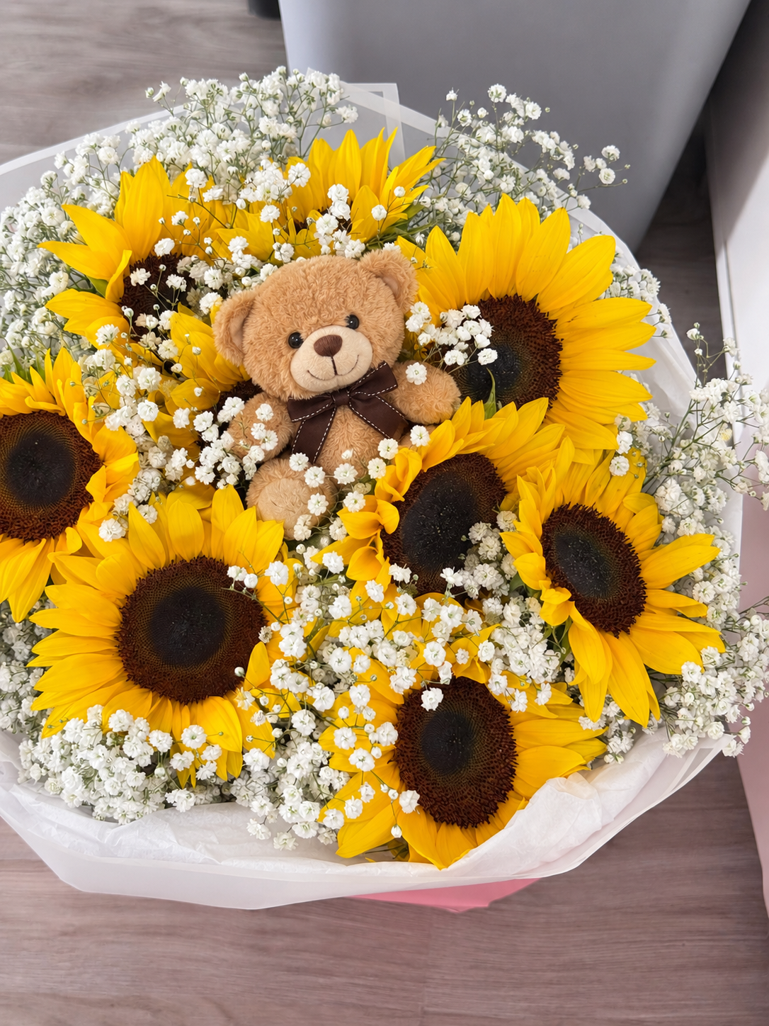 Sunflower Bouquet & Cute Teddy Bear| Fortlauderdale Flowers