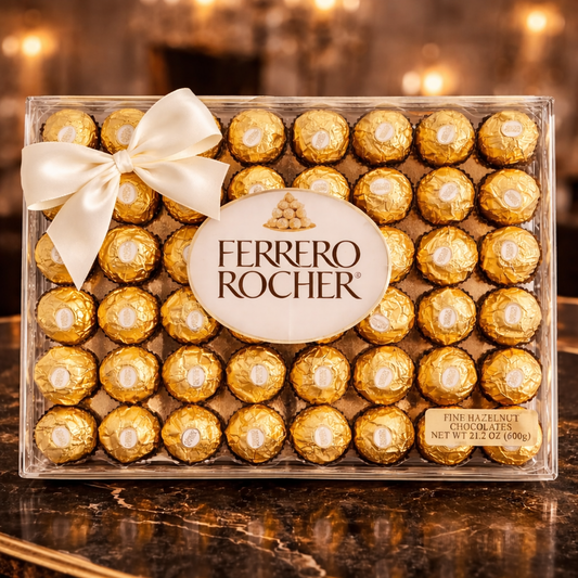 48 Pc. Ferrero Rocher Candy Box With Bow - Miami Flower Store Same-Day Delivery Fort Lauderdale Brickell Aventura Las Olas Hallendale Beach Hollywood Sunny Isles