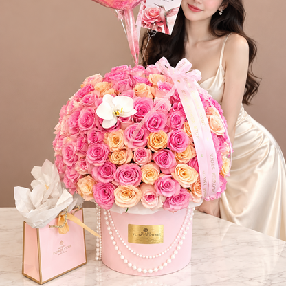 100 Multicolored Rose Flower Bouquet In A HatBox/ Colored Roses - Miami Flower Store Same-Day Delivery Fort Lauderdale Brickell Aventura Las Olas Hallendale Beach Hollywood Sunny Isles