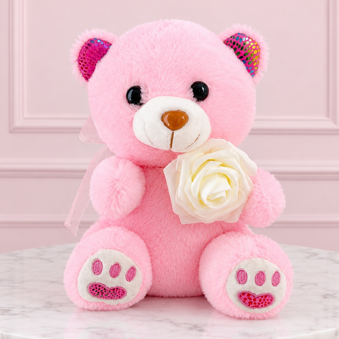 11" Pink Stuffed Teddy Bear - Miami Flower Store Same-Day Delivery Fort Lauderdale Brickell Aventura Las Olas Hallendale Beach Hollywood Sunny Isles