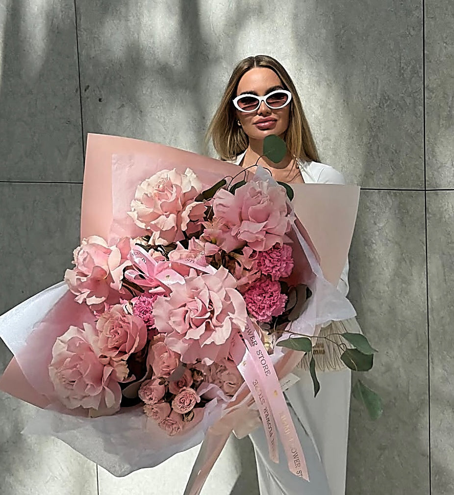 Light Pink French Rose, Hydrangea, & Stock Flower Bouquet - Miami Flower Store Same-Day Delivery Fort Lauderdale Brickell Aventura Las Olas Hallendale Beach Hollywood Sunny Isles