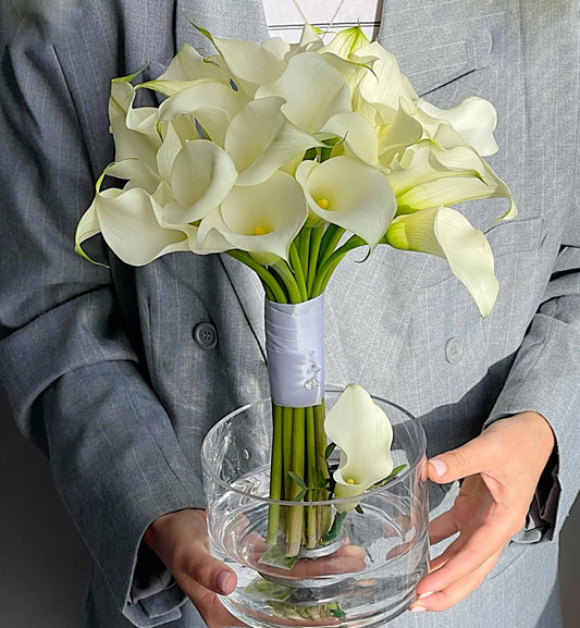 Bridal Bouquet From White Calla Lilies/ Wedding Callas Lilies Bouquet
