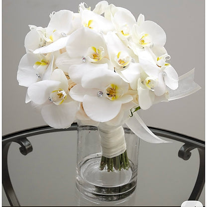 Bridal White Orchids Phalaenopsis Fresh Flower Bouquet| Miami Flower Store - Miami Flower Store Same-Day Delivery Fort Lauderdale Brickell Aventura Las Olas Hallendale Beach Hollywood Sunny Isles