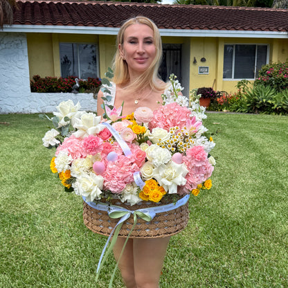 Spring Flower Arrangement/ Basket Flowers - Miami Flower Store Same-Day Delivery Fort Lauderdale Brickell Aventura Las Olas Hallendale Beach Hollywood Sunny Isles