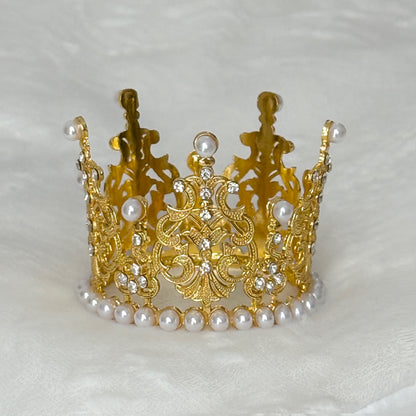 2,7" Small Gold Crown With Stones & Pearls For Flower Bouquet - Miami Flower Store Same-Day Delivery Fort Lauderdale Brickell Aventura Las Olas Hallendale Beach Hollywood Sunny Isles