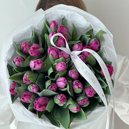 30 / 50 Purple Tulip Flower Bouquet - Miami Flower Store Same-Day Delivery Fort Lauderdale Brickell Aventura Las Olas Hallendale Beach Hollywood Sunny Isles