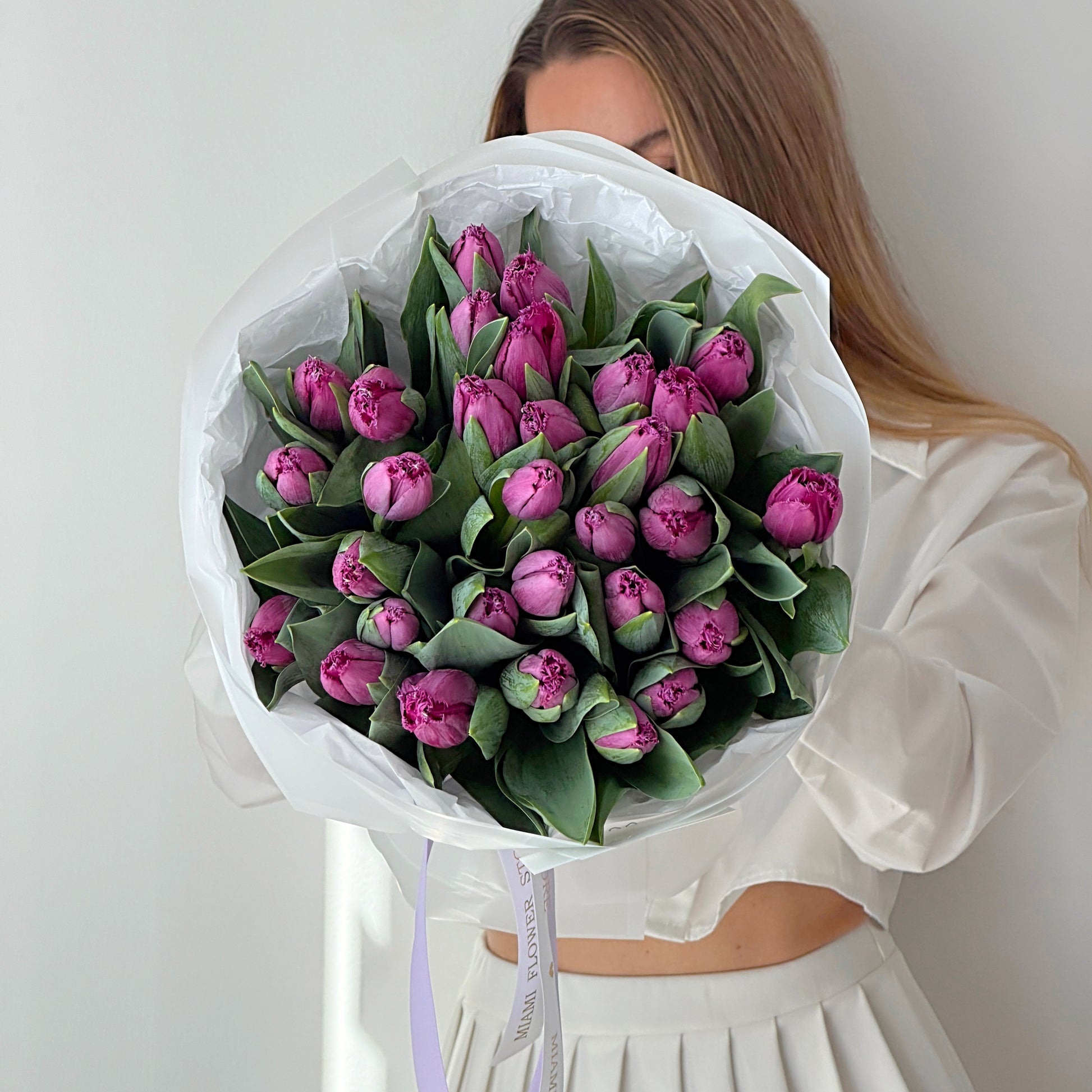 30 / 50 Purple Tulip Flower Bouquet - Miami Flower Store Same-Day Delivery Fort Lauderdale Brickell Aventura Las Olas Hallendale Beach Hollywood Sunny Isles