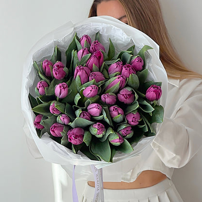 30 / 50 Purple Tulip Flower Bouquet - Miami Flower Store Same-Day Delivery Fort Lauderdale Brickell Aventura Las Olas Hallendale Beach Hollywood Sunny Isles